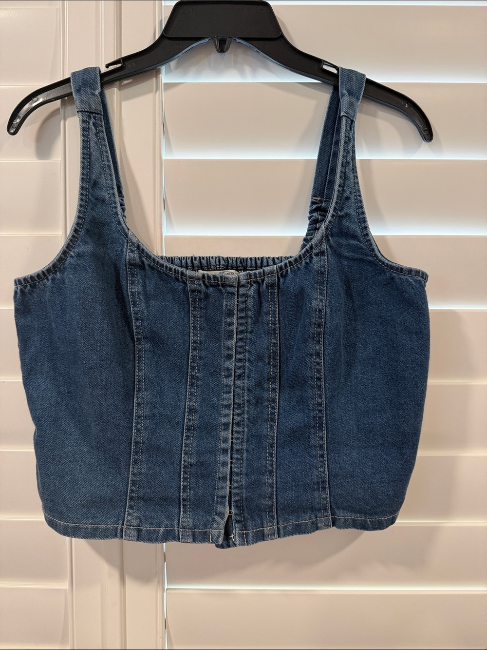 Denim Panel Crop Tank Top — Blue